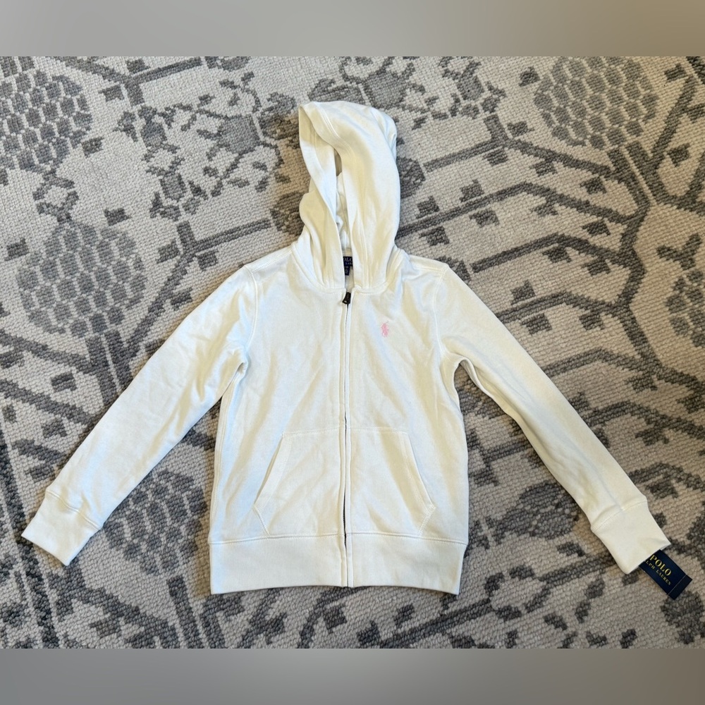 New Polo Ralph Lauren White French Terry Full-Zip Hoodie. Size M (8/10)